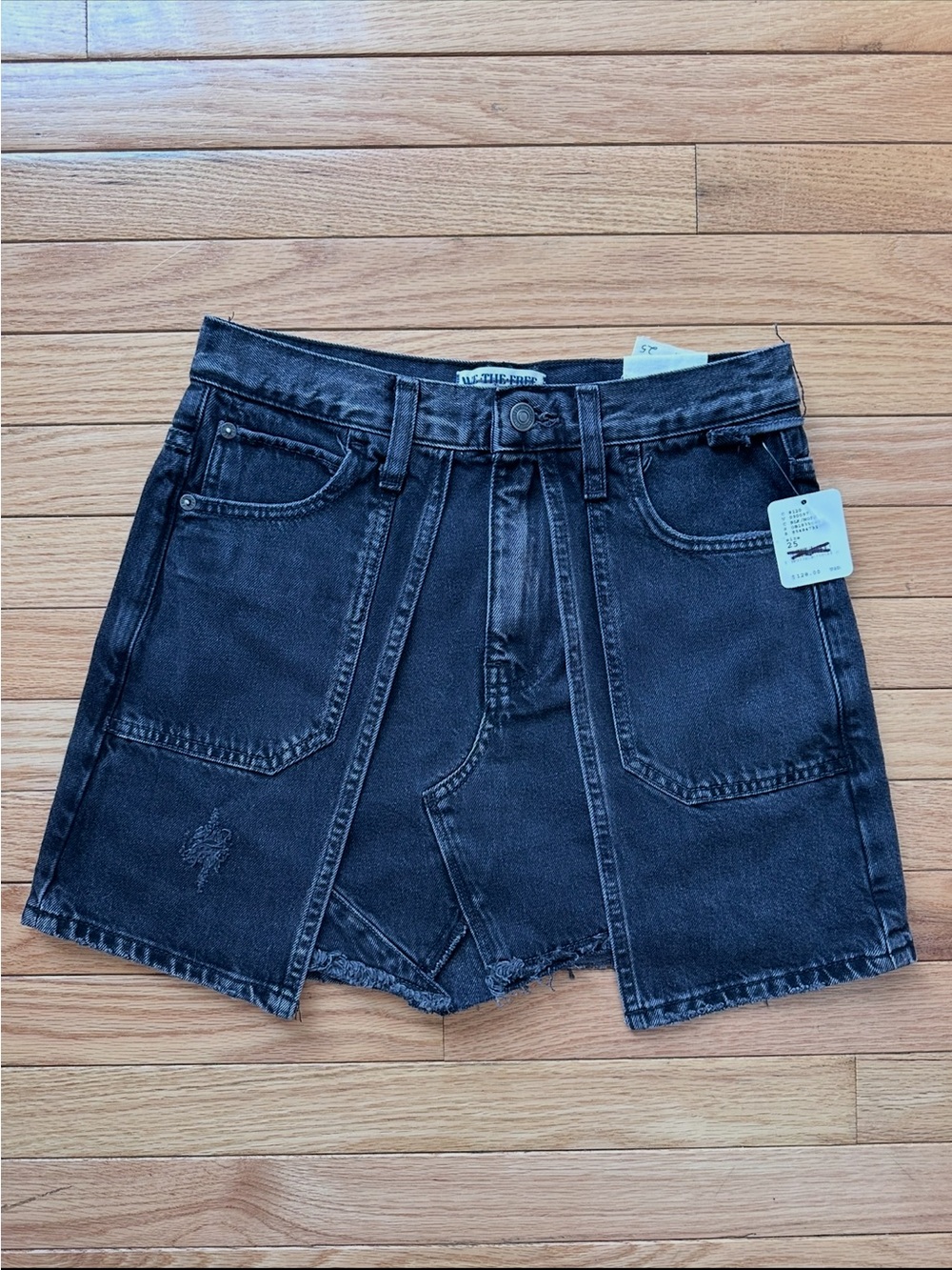 Free People We The Free Bare With Me Denim Skirt Washes Black Size 25 $128 NWT